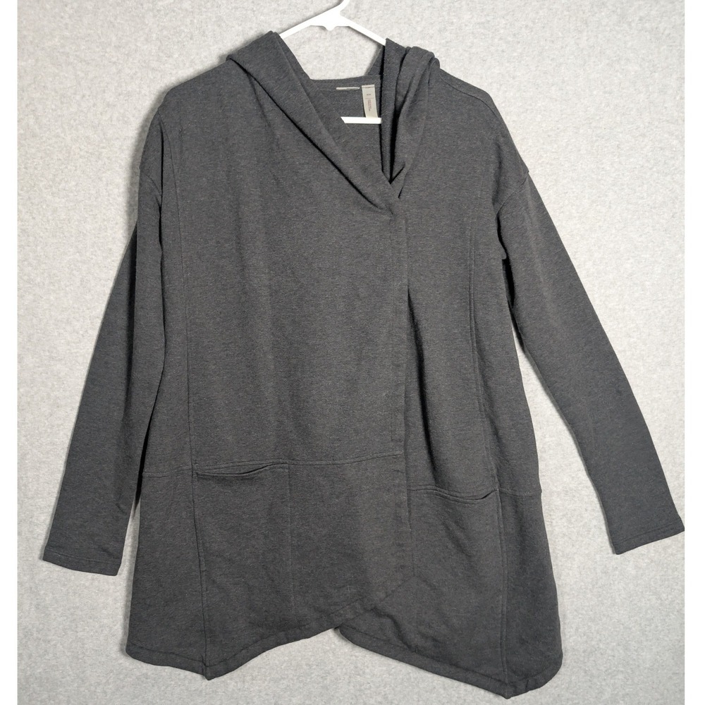 Zella Wrap Cardigan Sweater Charcoal Gray Hooded Asymmetrical Womens Medium